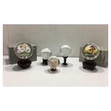 Five Glass Globes on Wood Stands K8C