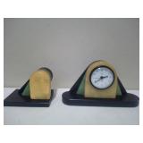 Hand-Carved Alabaster Mantle Clock & Bookend U10C