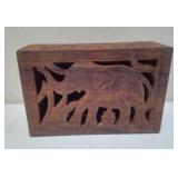 Hand-Carved Wood Elephant Trinket Box (India) U10C
