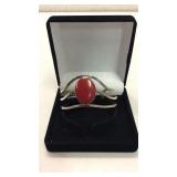 Sterling Silver Cuff w/Coral Stone KJC