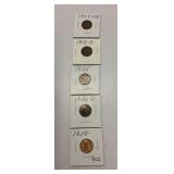 Five Lincoln Cents - Carded K16A
