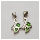 Matching Sterling Silver Green Leaf Pendants SJC