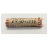 Roll of 1930 - 1939 Lincoln Wheat Pennies K16A