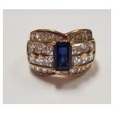Yellow Gold Plated Sterling Sapphire&CZ Ring RJC