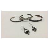 Trio of Sterling Cuff Bracelets & Earrings KJC