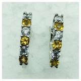 Silver Citrine Cubic Zirconia Hoop Earrings SJC