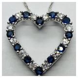 Silver Created Sapphire Heart Shaped Necklace SJC