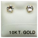 10K Yellow Gold White Topaz Stud Earrings SJC