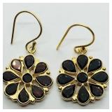 Silver Gold Plated Garnet Flower Earring SJC