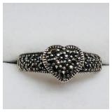 Silver Marcasite Antique Design Heart Ring SJC