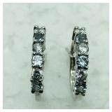 Silver Simulated Aquamarine Hoop Earrings SJC