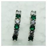 Silver Simulated Emerald Hoop Earrings SJC