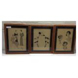 3 Framed & Signed Fashion Pencil Sketches T14E