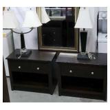 2 Rosewood Night Stands With 2 lamps and a mirror