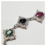 Silver Emerald, Ruby & Sapphire Bracelet SJC