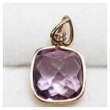 14K Yellow Gold Amethyst/Diamond Pendant SJC