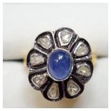 Silver Sapphire Gold Plated Diamond Ring SJC Silver Sapphire Gold Plated Diamond Ring SJC