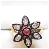 Silver Gold Plated Diamond & Ruby Ring SJC Silver Gold Plated Diamond & Ruby Ring SJC