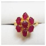 Gold Plated Silver Ruby Flower Ring SJC