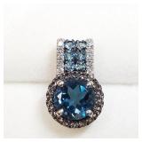 10K White Gold BlueTopaz & Diamond Pendant SJC