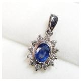 14K White Gold Blue Sapphire/Diamond Pendant SJC