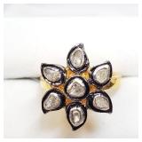 Gold Plated Silver Diamond Flower Ring SJC