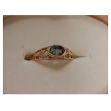 14K Yellow Gold Filigree Blue Topaz Ring SJC