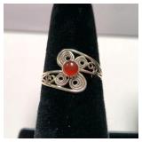 Sterling Silver Carnelian Filigree Ring SJC