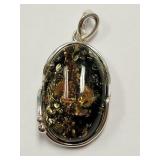 Sterling Silver Green Baltic Amber Pendant SJC