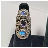 Sterling Silver Moonstone&Iolite Fashion Ring SJC