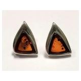 Sterling Silver Baltic Amber Stud Earrings SJC