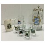 Collection of German Steins & Shot Glasses K8C