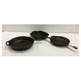 3 Lodge Cast Iron Skillets K9C
