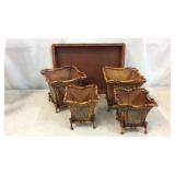 Collection of Tin Planters & Woven Tray Y7D