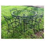 VTG Shabby Chic Iron 5 pc Glass Top Patio Set Y11B