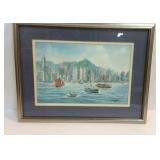 Original Vintage Watercolor of Asian Harbor Y13C