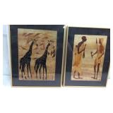 Pair of African Woodcuts on Grasscloth Y13C