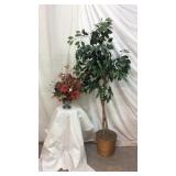 Faux Tree and Pewter Vase with Flowers! S8A