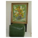 Mid Century Impasto Painting & Ottoman MCM U7C