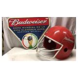 Huge Budweiser Football Helmet & Tin Sign Q7A