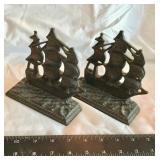 Ships at Sea Bookends Cast Iron Bron Met 1920s U7W