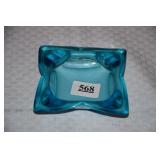 MCM Blue Art Glass Ashtray