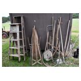 Large Lot ~ Wooden Ladders, Primitive Tools & Etc.