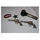 2 Kilgore Toy Guns, Sheriff Badge, Atco Flashlight