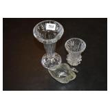 3pcs of  Crystal Vases & Swan