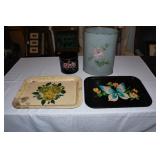 1950's Toile Painted Trays & Trash Cans