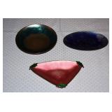 3 Copper Art Enamel Bowls  ~ Johnston & Peg