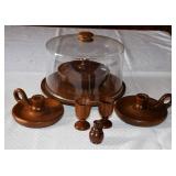 1960's Wooden Serving Pieces & Candlesticks