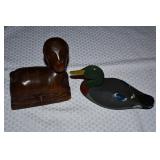 Carved Duck Signed RLW & Carved Lamb Signed