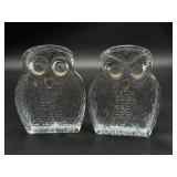 MCM Blenko Clear Glass Owl Bookends